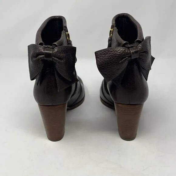 Kate Spade 'Lanise' bow-back booties 6 ankle boots brown leather