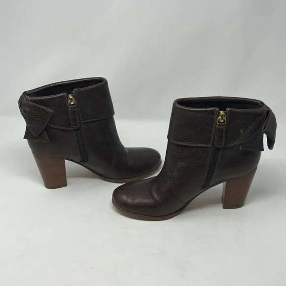 Kate Spade 'Lanise' bow-back booties 6 ankle boots brown leather