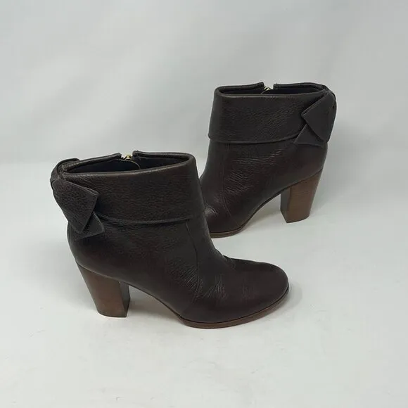 Kate Spade 'Lanise' bow-back booties 6 ankle boots brown leather