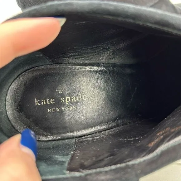 Kate Spade Women's Black Suede Ankle Boots Size 9.5M Bow Accent