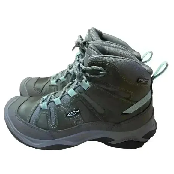 KEEN Hiking Boots Womens 8 38.5 Grey Blue Circadia Mid WP Waterproof Shoes NEW