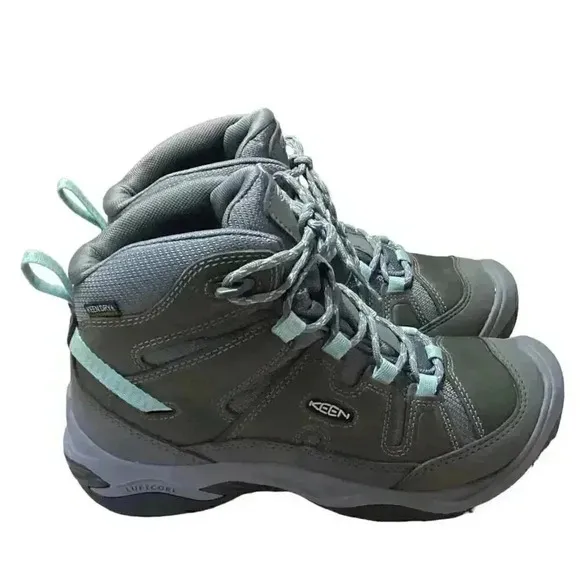 KEEN Hiking Boots Womens 8 38.5 Grey Blue Circadia Mid WP Waterproof Shoes NEW