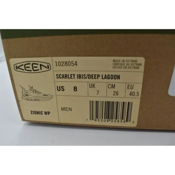 Keen Mens Size 8 Zionic Scarlet Ibis Deep Lagoon Waterproof Hiking Shoes