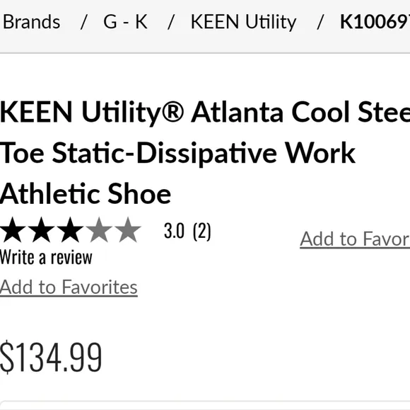 KEEN Utility Atlanta Cool Steel Toe Static Dissipative Work Athletic Shoe 9.5W