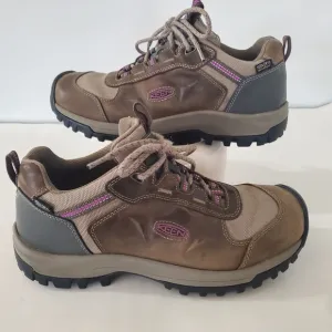 KEEN Women 9 Basin Ridge Brown Leather Lace Up Hiking Shoes Outdoor Waterproof
