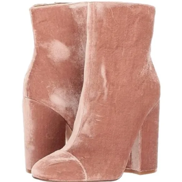Kendall   Kylie ARGILLA Pink Velvet Booties Boots BlockPlatform Heel Sz 7.5 NWT