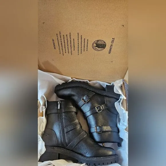 KENNITH COLE REACTION TATE Faux Leather Rhinestone Womens Motorcycle Boots