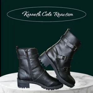 KENNITH COLE REACTION TATE Faux Leather Rhinestone Womens Motorcycle Boots