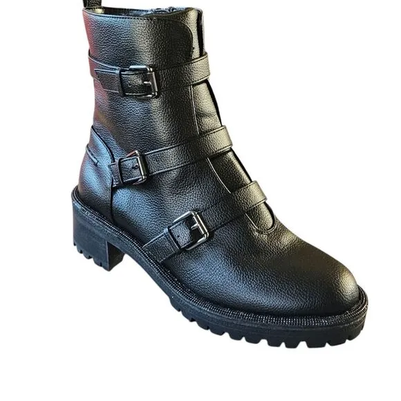 KENNITH COLE REACTION TATE Faux Leather Rhinestone Womens Motorcycle Boots