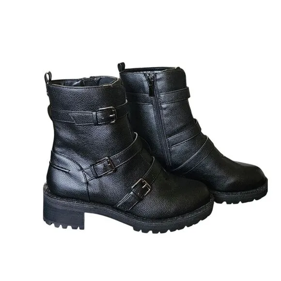 KENNITH COLE REACTION TATE Faux Leather Rhinestone Womens Motorcycle Boots
