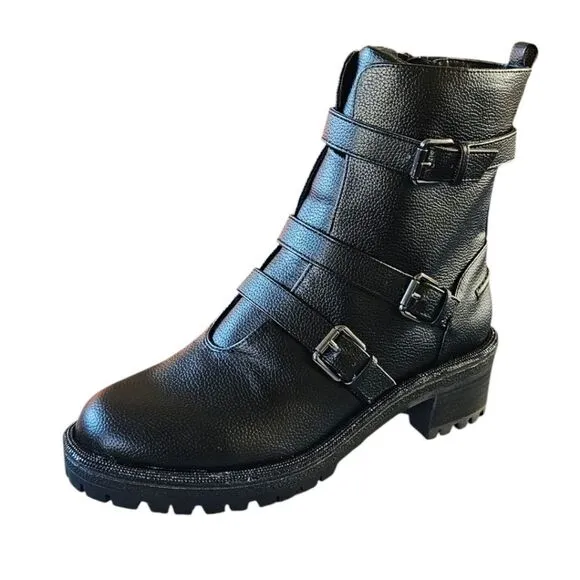 KENNITH COLE REACTION TATE Faux Leather Rhinestone Womens Motorcycle Boots