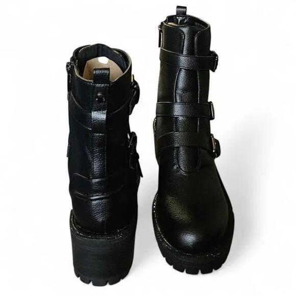 KENNITH COLE REACTION TATE Faux Leather Rhinestone Womens Motorcycle Boots
