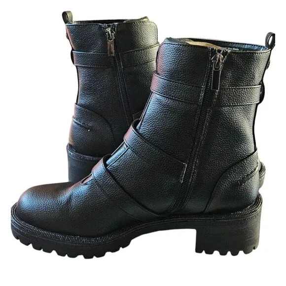 KENNITH COLE REACTION TATE Faux Leather Rhinestone Womens Motorcycle Boots