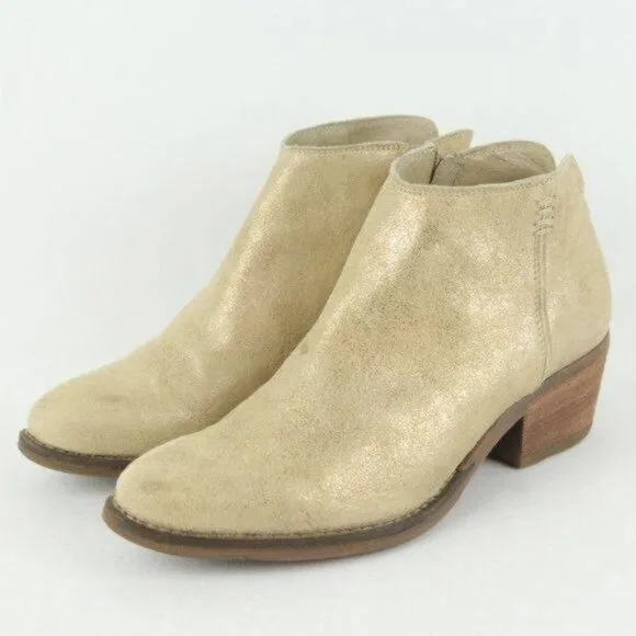 Khrio Women's Size 37 Metallic Gold Leather Heeled Zip Up Ankle Boots