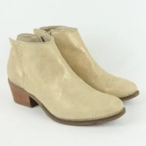 Khrio Women's Size 37 Metallic Gold Leather Heeled Zip Up Ankle Boots