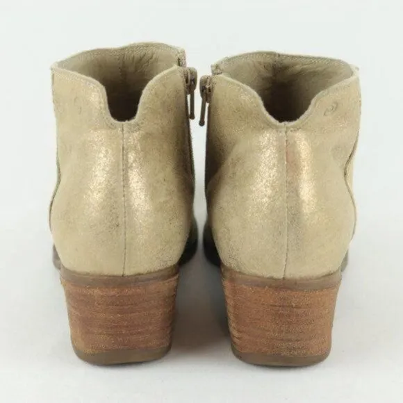 Khrio Women's Size 37 Metallic Gold Leather Heeled Zip Up Ankle Boots