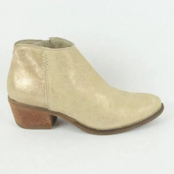 Khrio Women's Size 37 Metallic Gold Leather Heeled Zip Up Ankle Boots