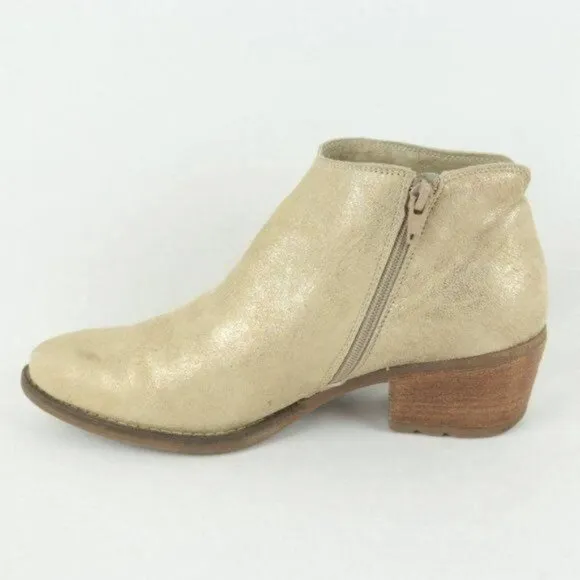 Khrio Women's Size 37 Metallic Gold Leather Heeled Zip Up Ankle Boots