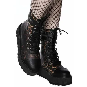 Killstar Occult Luxury Radiclaw NWOT Combat Goth Leopard Print Platform Boots, 8