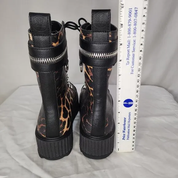 Killstar Occult Luxury Radiclaw NWOT Combat Goth Leopard Print Platform Boots, 8