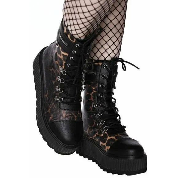 Killstar Occult Luxury Radiclaw NWOT Combat Goth Leopard Print Platform Boots, 8