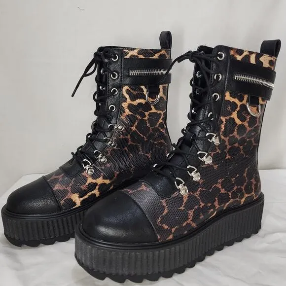 Killstar Occult Luxury Radiclaw NWOT Combat Goth Leopard Print Platform Boots, 8