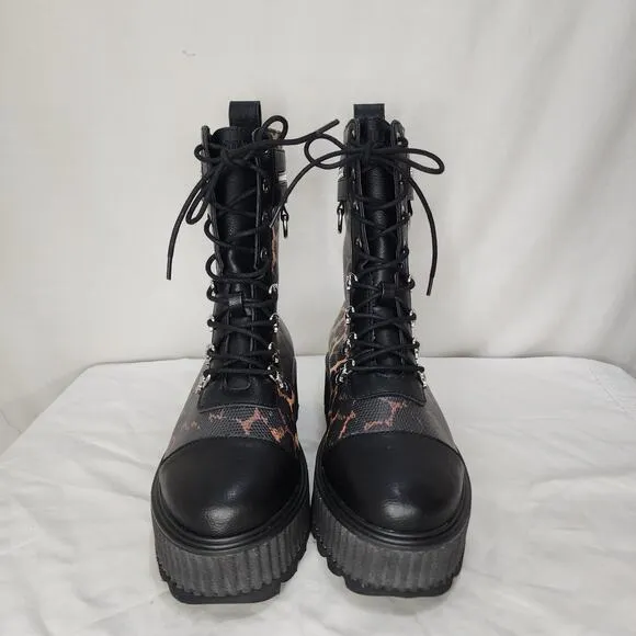 Killstar Occult Luxury Radiclaw NWOT Combat Goth Leopard Print Platform Boots, 8