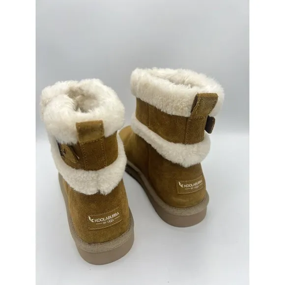Koolaburra by UGG Suede Mini Winter Boots Barlee Chestnut Women's Size 10