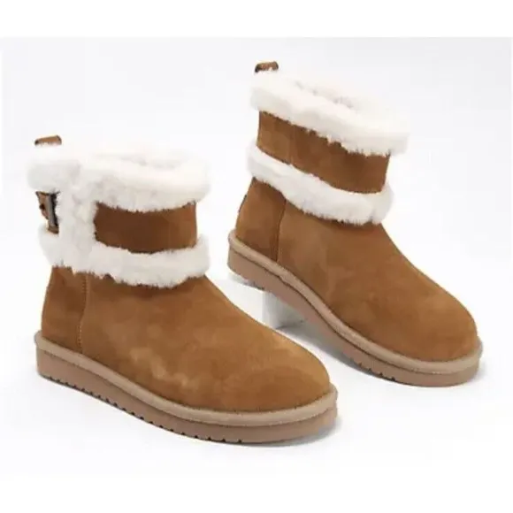 Koolaburra by UGG Suede Mini Winter Boots Barlee Chestnut Women's Size 10