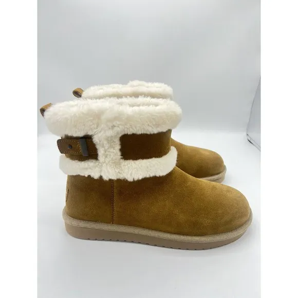 Koolaburra by UGG Suede Mini Winter Boots Barlee Chestnut Women's Size 10