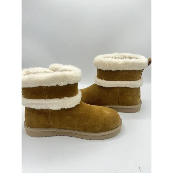 Koolaburra by UGG Suede Mini Winter Boots Barlee Chestnut Women's Size 10