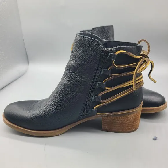 Korks By Kork Women's sz 7.5 M Ankle Boots Ease Black Leather Chunky heel laces