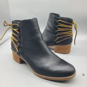 Korks By Kork Women's sz 7.5 M Ankle Boots Ease Black Leather Chunky heel laces