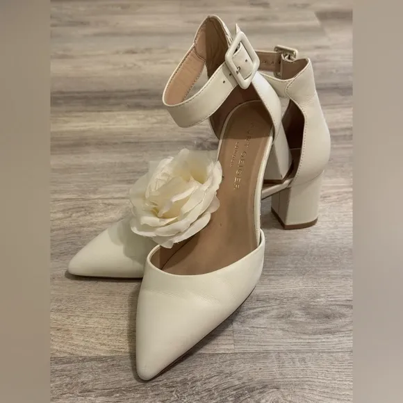 Kurt Geiger London Burlington Leather In Bone Block Heel Shoes 38.5 WORN ONCE