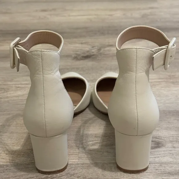 Kurt Geiger London Burlington Leather In Bone Block Heel Shoes 38.5 WORN ONCE