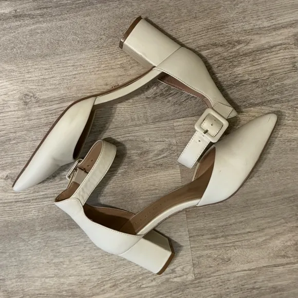 Kurt Geiger London Burlington Leather In Bone Block Heel Shoes 38.5 WORN ONCE