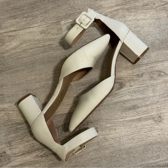 Kurt Geiger London Burlington Leather In Bone Block Heel Shoes 38.5 WORN ONCE