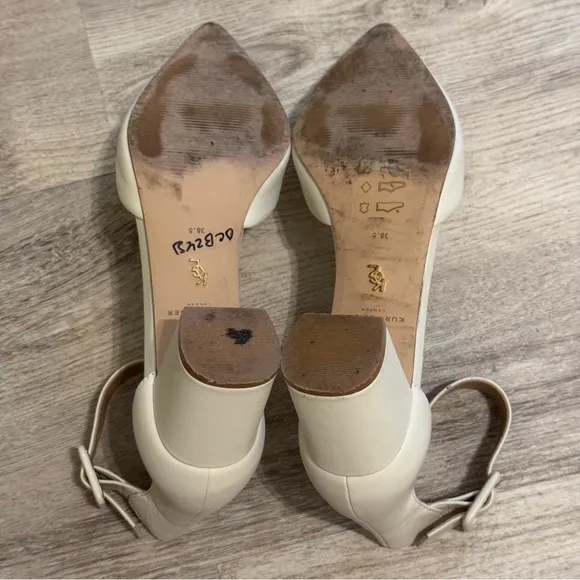 Kurt Geiger London Burlington Leather In Bone Block Heel Shoes 38.5 WORN ONCE
