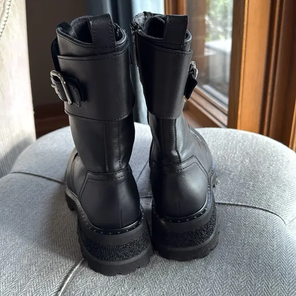 La CANADIENNE Black Combat Moto Boots with Buckle Detail
