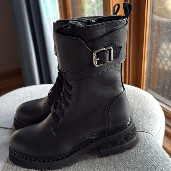 La CANADIENNE Black Combat Moto Boots with Buckle Detail