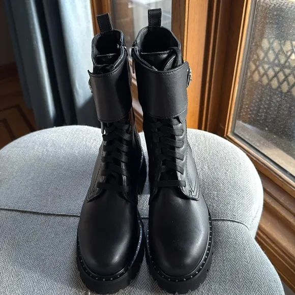 La CANADIENNE Black Combat Moto Boots with Buckle Detail