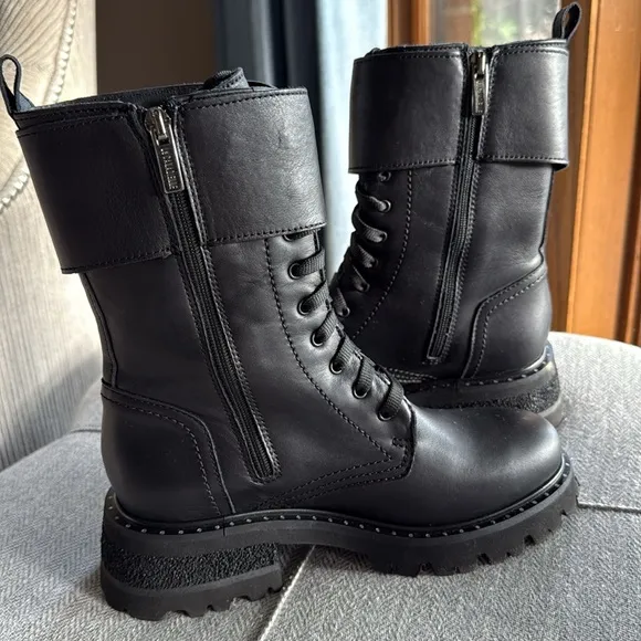 La CANADIENNE Black Combat Moto Boots with Buckle Detail