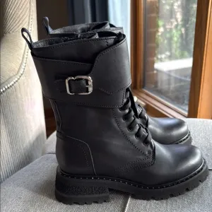 La CANADIENNE Black Combat Moto Boots with Buckle Detail