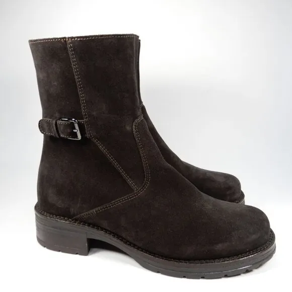 LA CANADIENNE Corey Buckle Bootie Boots Size 6 Waterproof Suede Brown NEW $525