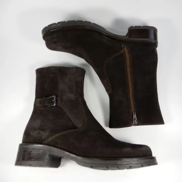 LA CANADIENNE Corey Buckle Bootie Boots Size 6 Waterproof Suede Brown NEW $525