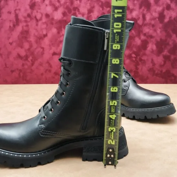 La Canadienne Women Cody Lace-up Black Leather Combat Studded Boots sz 11