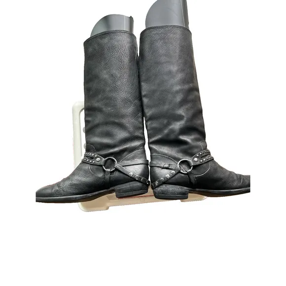 La Scarpa Paris Black Platform Boots Harness Studded textured Leather Sz-38