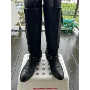 La Scarpa Paris Black Platform Boots Harness Studded textured Leather Sz-38