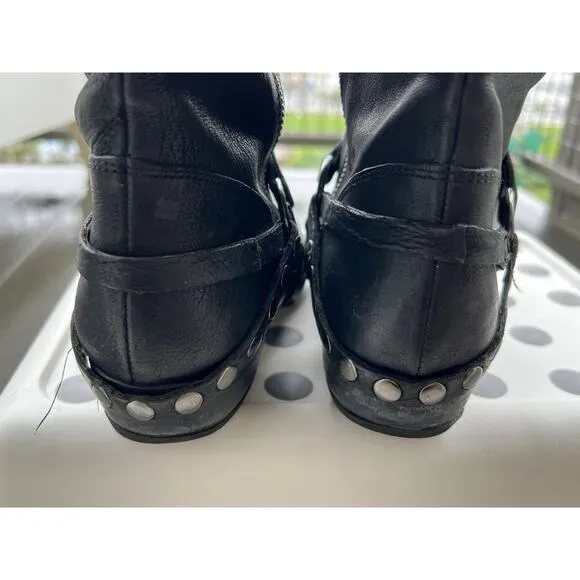 La Scarpa Paris Black Platform Boots Harness Studded textured Leather Sz-38