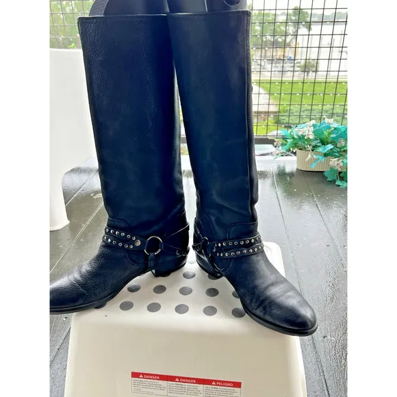 La Scarpa Paris Black Platform Boots Harness Studded textured Leather Sz-38